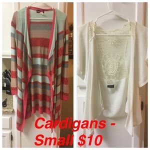 Stripped Cardigan & White Lace Back Cardigan